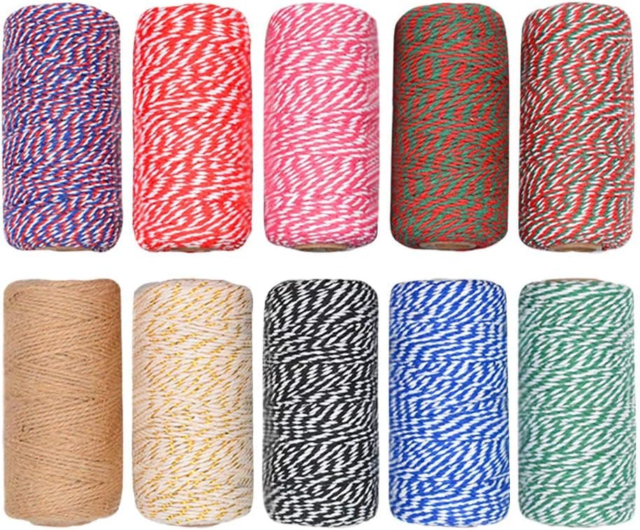 CUGBO 10 Rolls 1000 Yard Bakers Twine, 2mm Cotton Colorful Packing Hanging String for Kitchen Cooking, Tying Cake and Pastry Boxes, DIY Arts Crafts and Christmas Gifts Wrapping