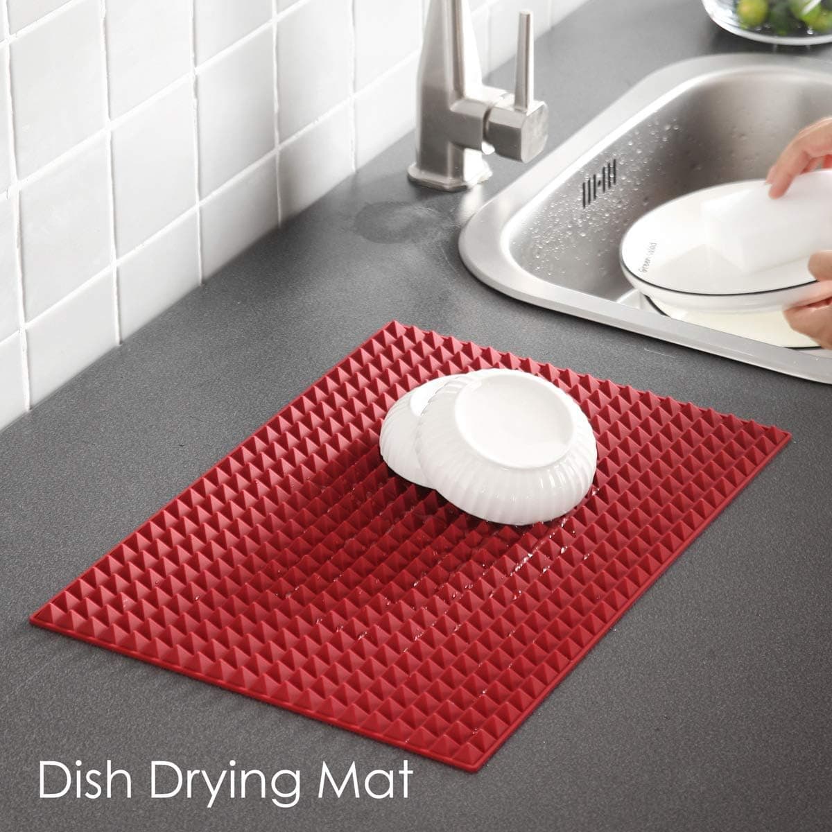 Colinda Silicone Dish and Cup Drying Mat - Extra Large Trivet for Hot Dishes, Large Size Hot Pots and Pads Coming Directly Out from the Stove or Oven,Drain Board,16" x 11.5",Grey