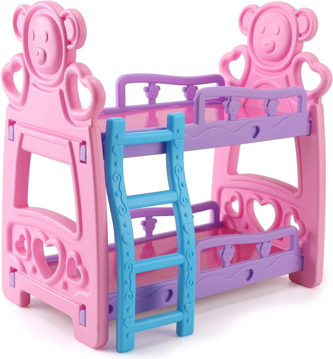 Liberty Imports Little Doll Bunk Bed with Ladder for 14-Inch Baby or Girl Dolls | Bear & Heart Head Rest | Plastic Furniture Pretend Play Toy Accessories