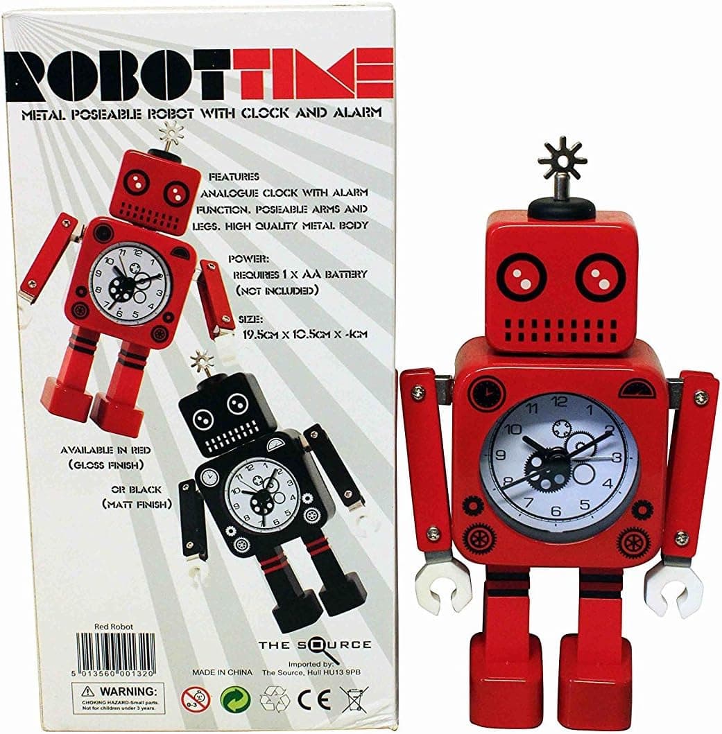 The Source Red Robot Clock RobotTime Moveable Bedside Alarm Analogue Clock Flashing Eyes and Sound