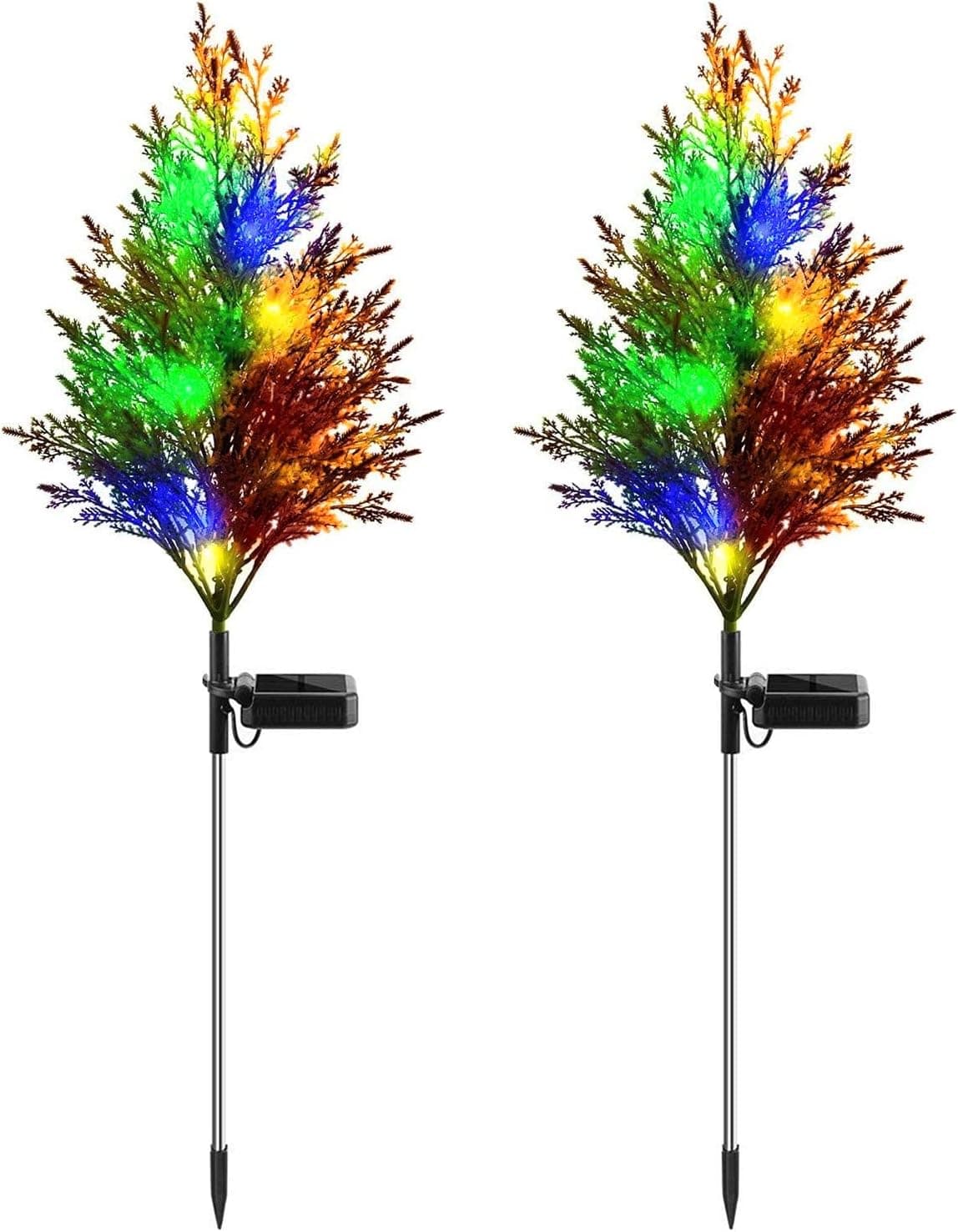 iRonrain Solar Garden Lights Pine, Solar Christmas Tree 2 Modes Lights, Solar Ground Lights IP65 Waterproof, Yard Decoration Solar Power Multi-Color Flickering Pine Lights for Patio Lawn Pathway