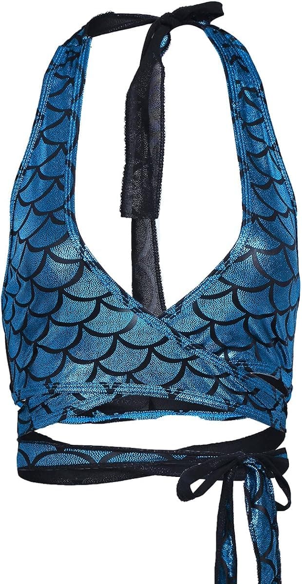 Freebily Women Shiny Mermaid Fish Scale Print Halter Strappy Savage Wrap Bra Top