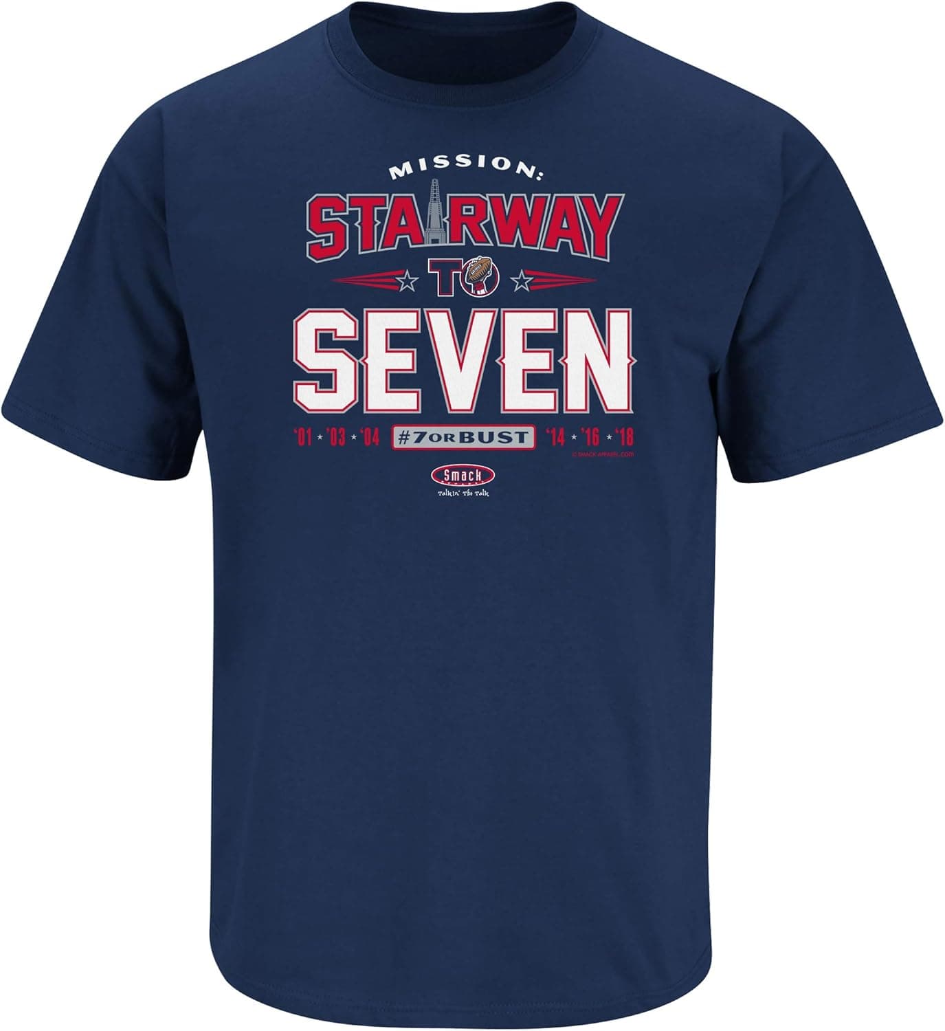 New England Football Fans. Stairway to Seven. Navy T-Shirt (Sm-5X) (Short Sleeve, X-Large)