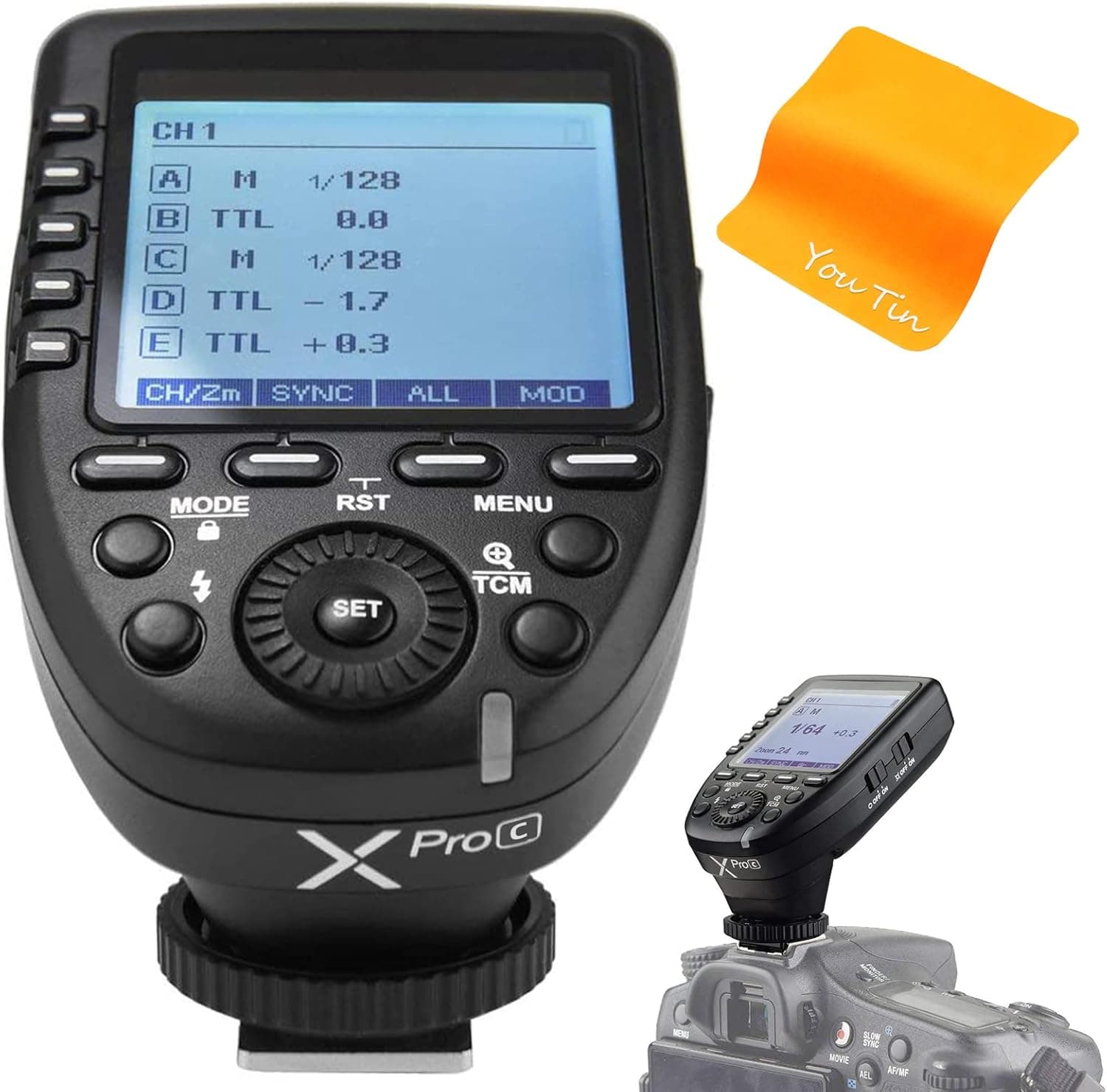 Godox Camera Flash Trigger Xpro-C for Canon Wireless Remote 2.4GHz 1/8000s HSS TTL-Convert-Manual Large Screen Design Customizable Functions
