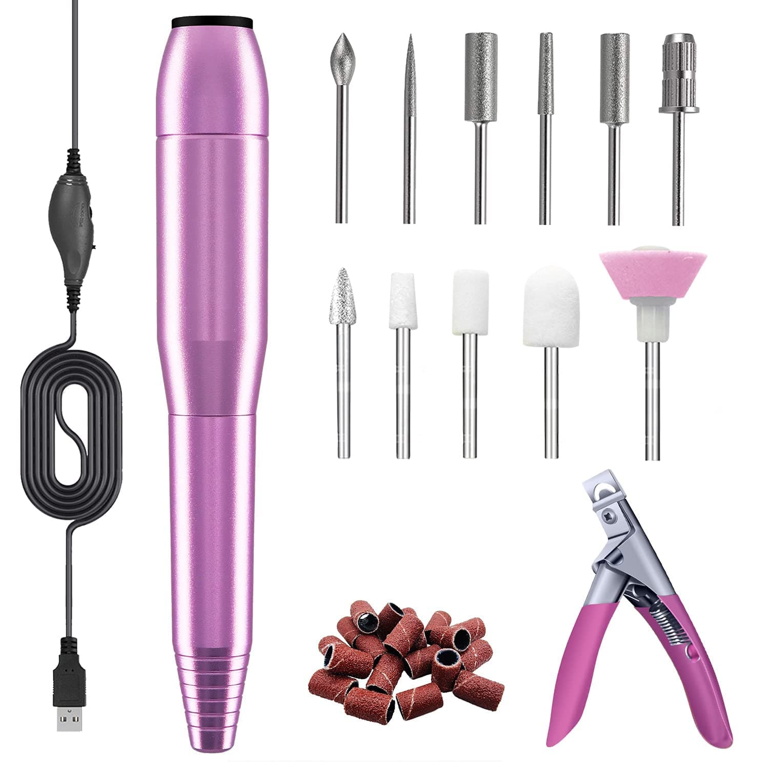 Nail Drill Electric Professional Efile Compact Manicure Drill Kit Portable for Acrylic, Gel Nails, Manicure Pedicure Polishing Shape Tools with Acrylic Nail Clipper (Purple)