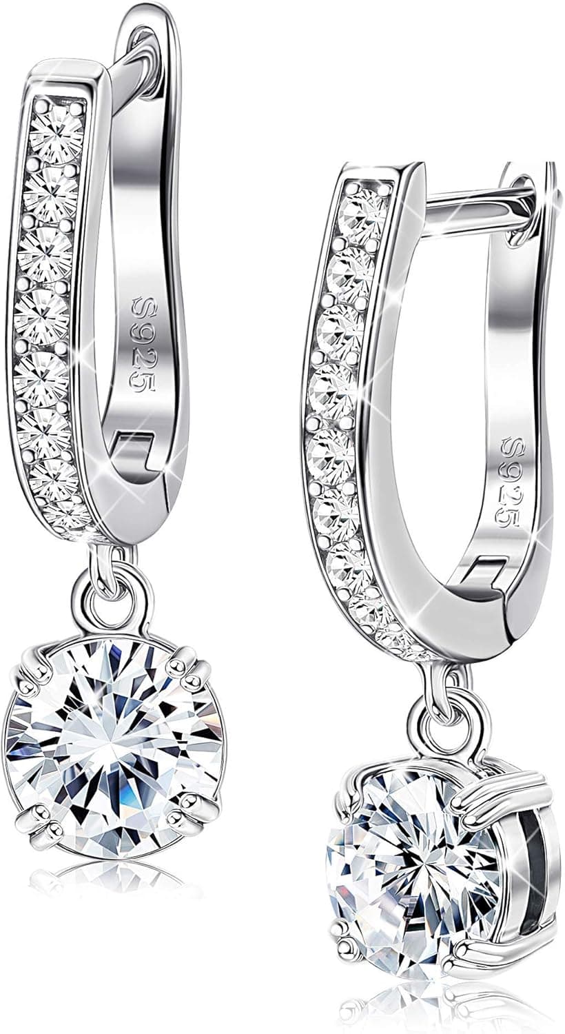 Sllaiss 925 Sterling Silver Set with Swarovski Zirconia Dangle Earrings for Women Girls Horseshoe Drop CZ Earrings