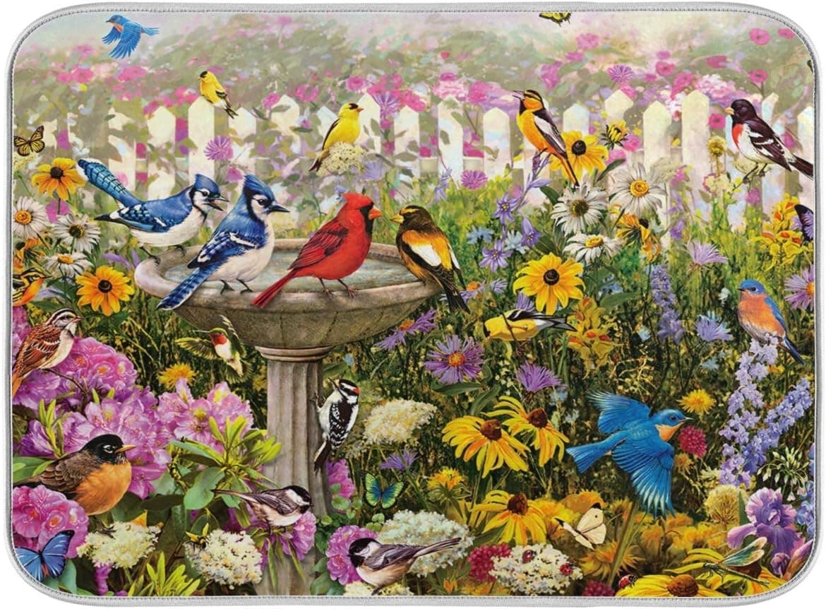Summer Cardinal Bird Dish Drying Mats for Kitchen Counter Absorbent Reversible Dishes Drainer Pad 18 x 24 In 2030085