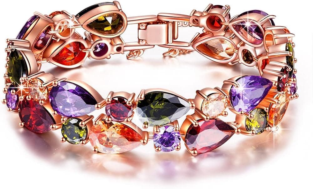 SILYHEART Rose Gold Plated Fashion Bangle Bracelet with Cubic Zirconia, Mothers Day Gifts