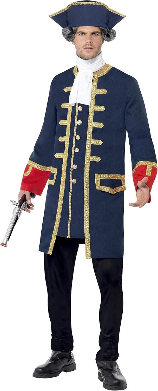 Smiffy's Men's Pirate Commander Costume, Blue, with Coat, Cravat and Hat