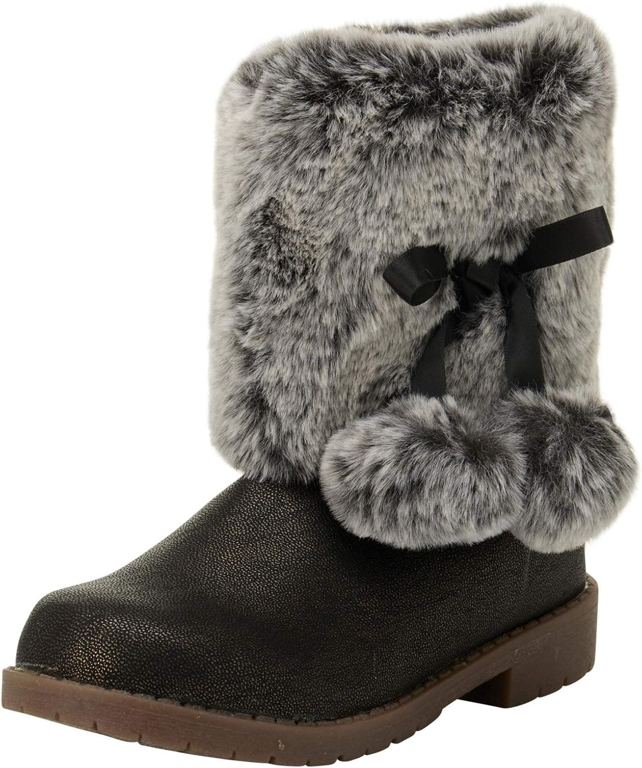 Nicole Miller Toddler Girls' Boots with Faux Fur Trim and Pom Poms