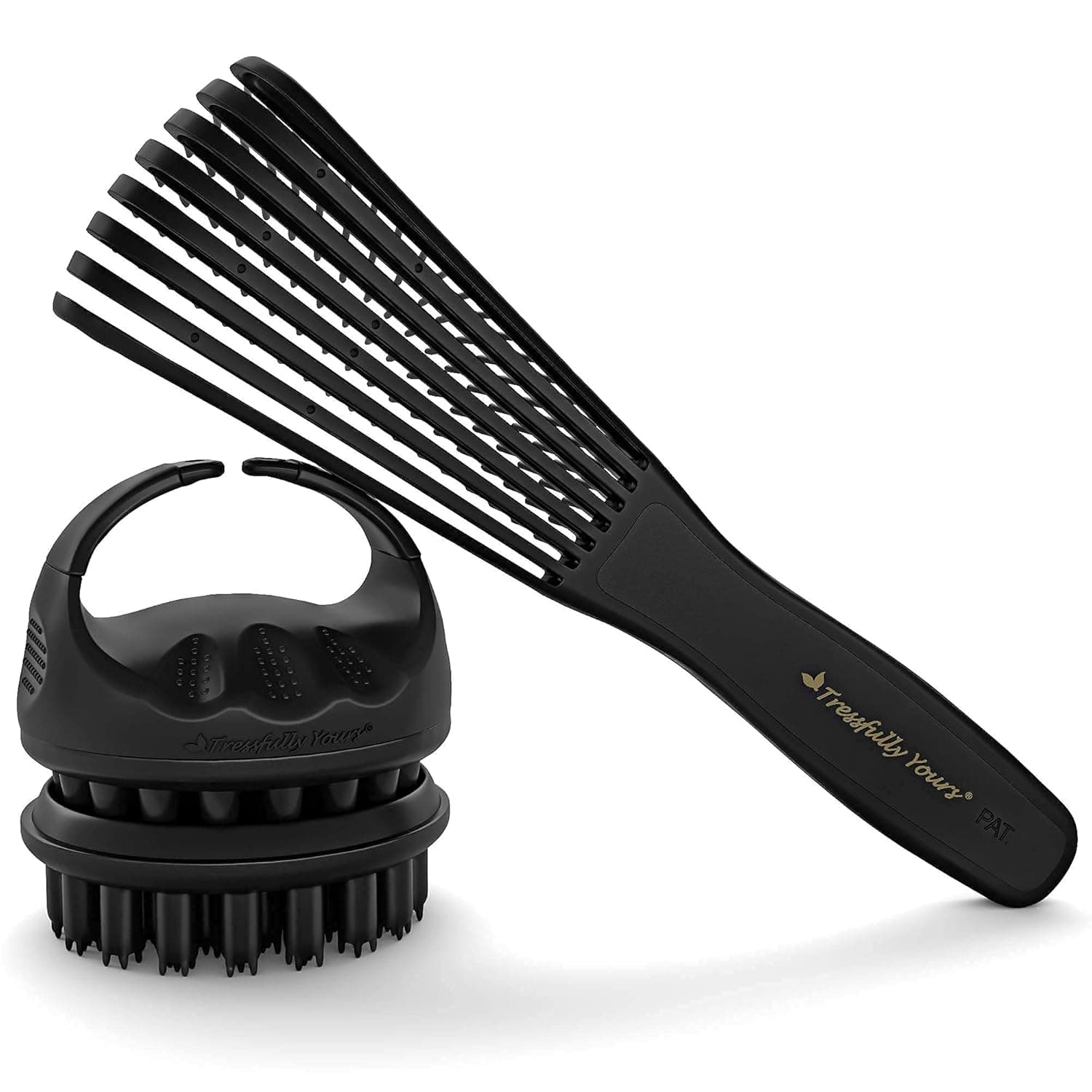 Tressfully Yours Hair Wash Day Bundle: FlexiGlide Hair Brush & MassagePro Scalp Brush (Onyx Black)