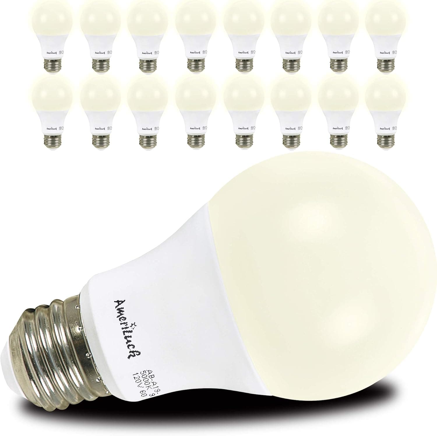 AmeriLuck (16 Pack) A19 LED Light Bulb 800Lumens (60W Equivalent 9W) Non-Dimmable, Soft White 2700k Omni-Directional, UL Listed