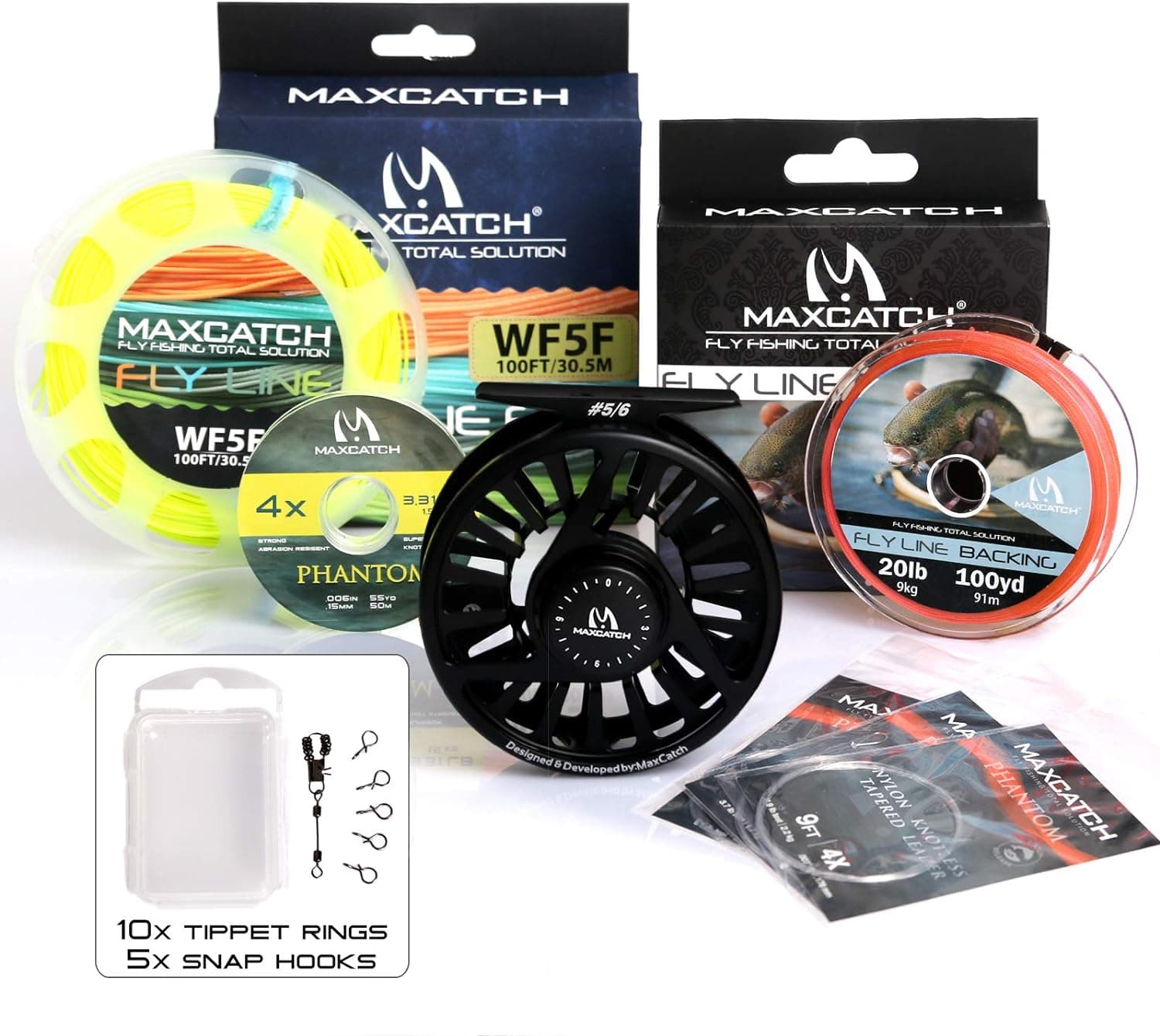 M MAXIMUMCATCH Maxcatch Fly Fishing Reel with CNC-machined Aluminum Body Avid Series Best Value - 1/3, 3/4, 5/6, 7/8, 9/10 Weights (Black Reel+Line Combo, 7/8wt)