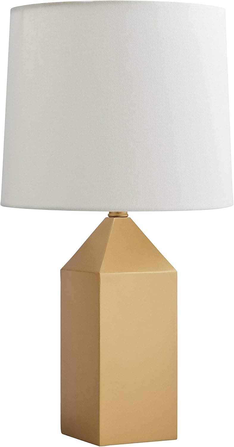 Amazon Brand – Rivet Mid-Century Modern Pyramid Pillar Table Desk Lamp with Light Bulb, 22"H, Antique Bronze with Linen Shade