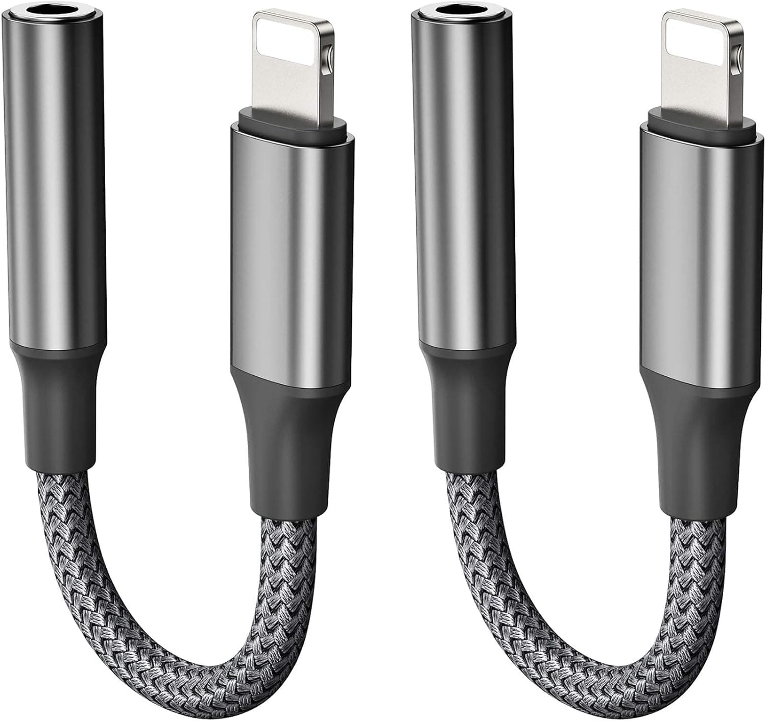 iPhone Lightning to 3.5mm Adapter, 2 Pack iPhone 3.5mm Headphones Audio Aux Jack Converter Nylon Earphones Dongle Stereo Cable Compatible iPhone 12/SE/11/XR/Xs/X/8/iPad/iPod, Support Music Control