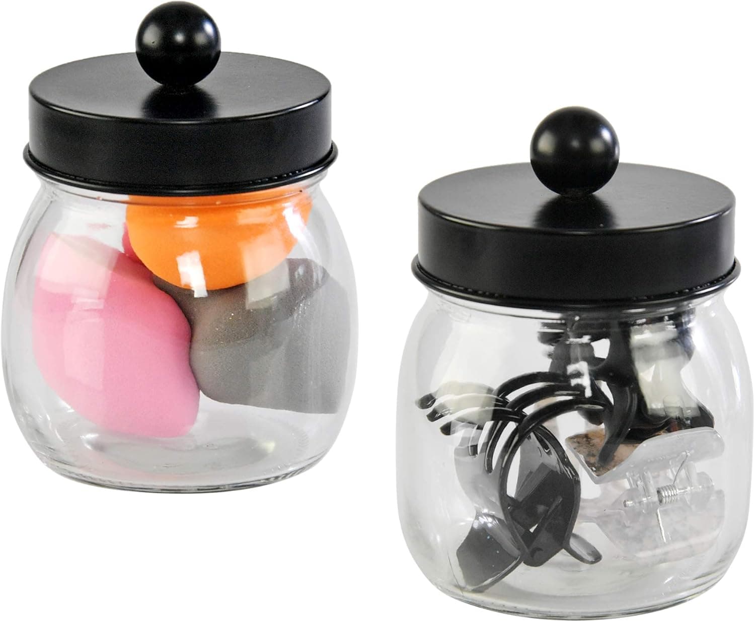 HOME-X Mason Jar for Bathroom Organization, Apothecary Jars with Lids, Set of 2 (Black) 8oz