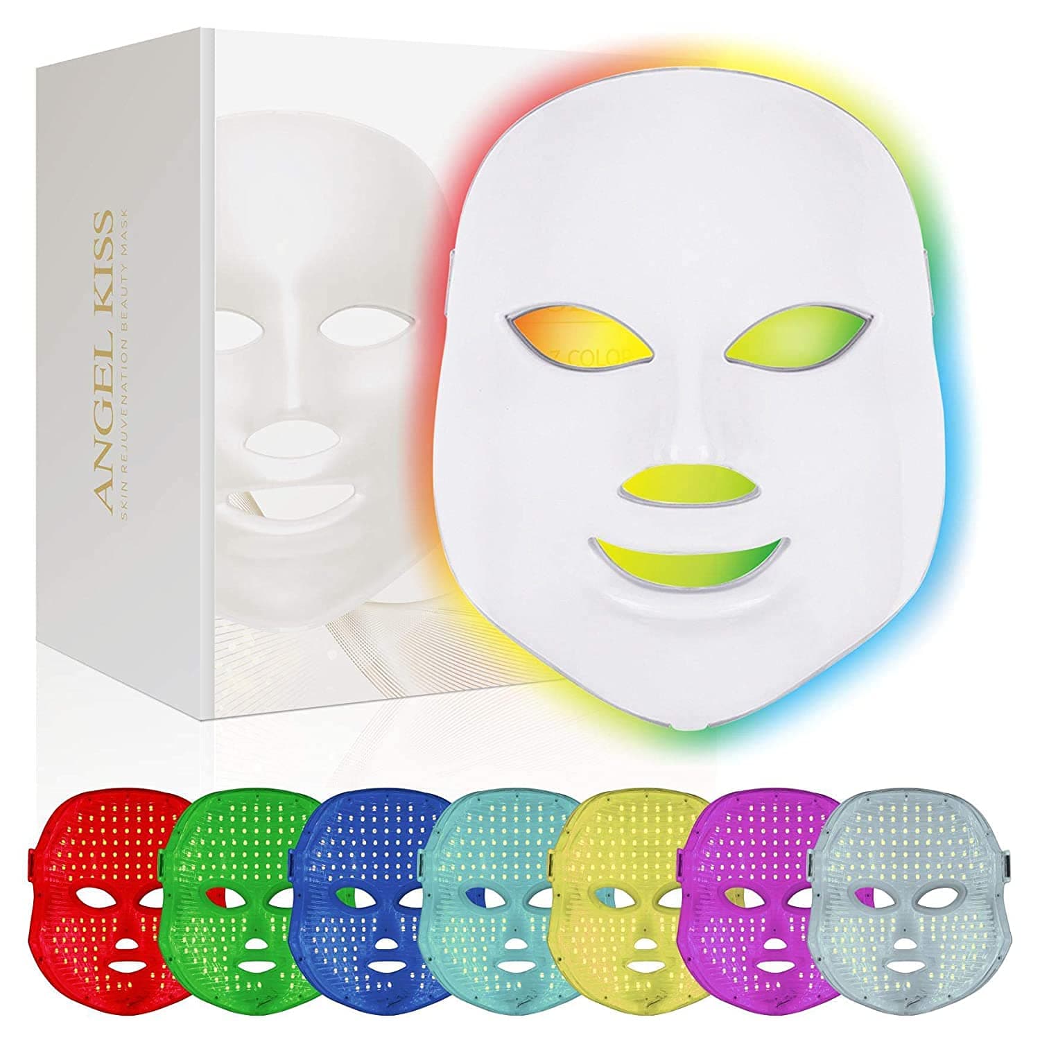 FDA ClearedIAngel Kiss Light Beauty Mask, 7 Color Led Face Mask Blue Red Light Therapy for Face Skin Care I Anti-Aging I Wrinkle I Redness I Inflammation I Skin Tightening l Blemish Control