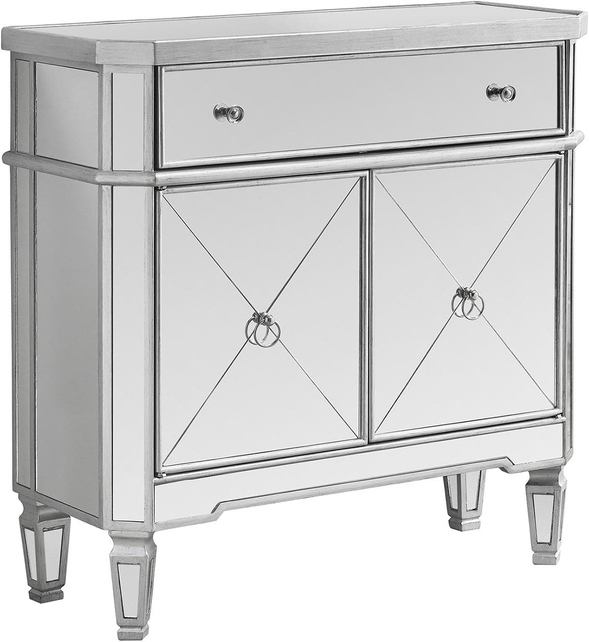 Monarch Specialties Mirrored Accent Chest, Brushed Silver Frame, 32" L