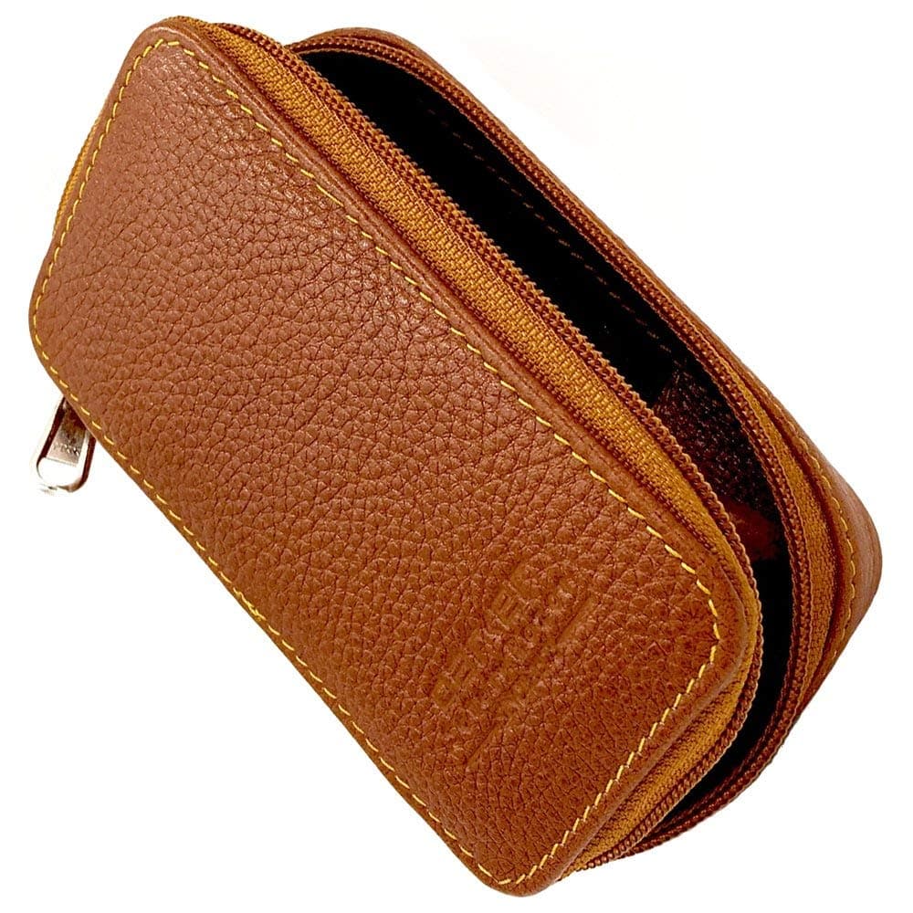 Parker Safety Razor, Genuine Leather Double Edge Safety Razor Zippered Travel Case - Holds Safety Razor and Blade Pack