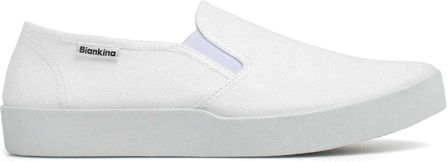 Biankina Barcelona Slip On Sneakers for Women - Classic Style Breathable Eco Canvas Upper, Comfy Low Wedge Rubber Sole, Artisan Crafted and Handmade Shoes, Made in Europe