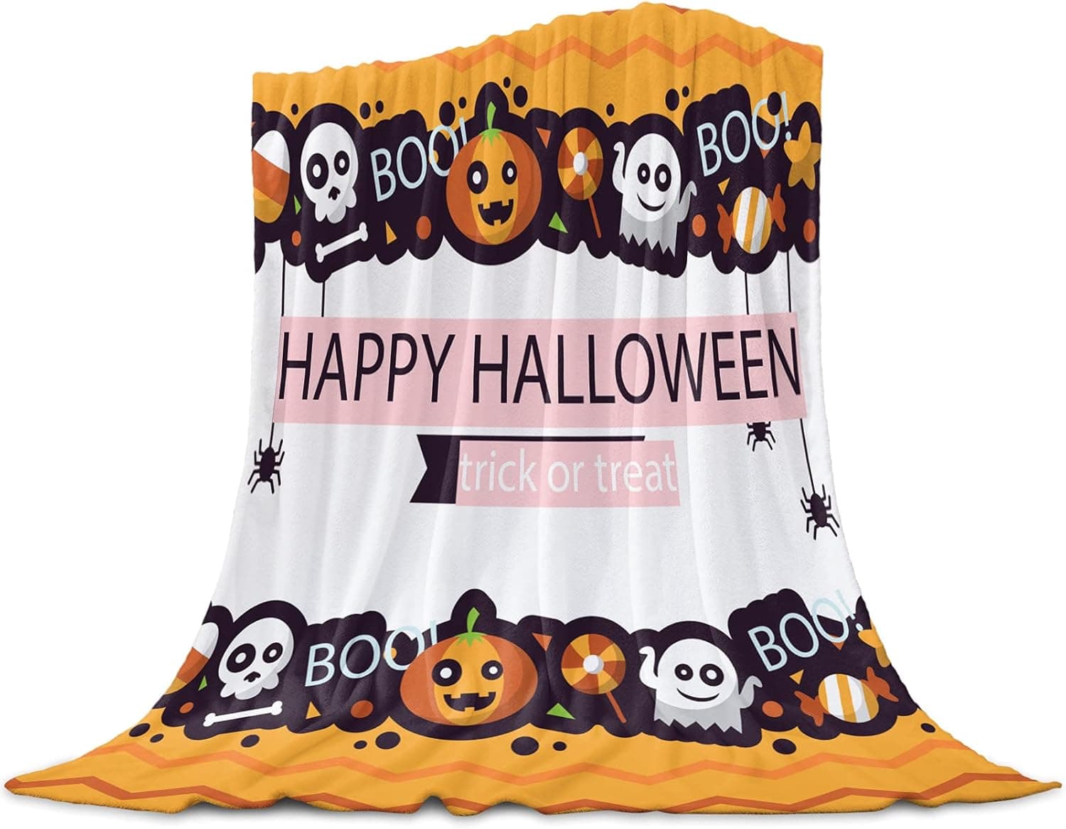 Singingin Ultra Soft Flannel Fleece Bed Blanket Happy Halloween Trick or Treat Throw Blanket All Season Warm Fuzzy Light Weight Cozy Plush Blankets for Living Room/Bedroom 40" x 50"