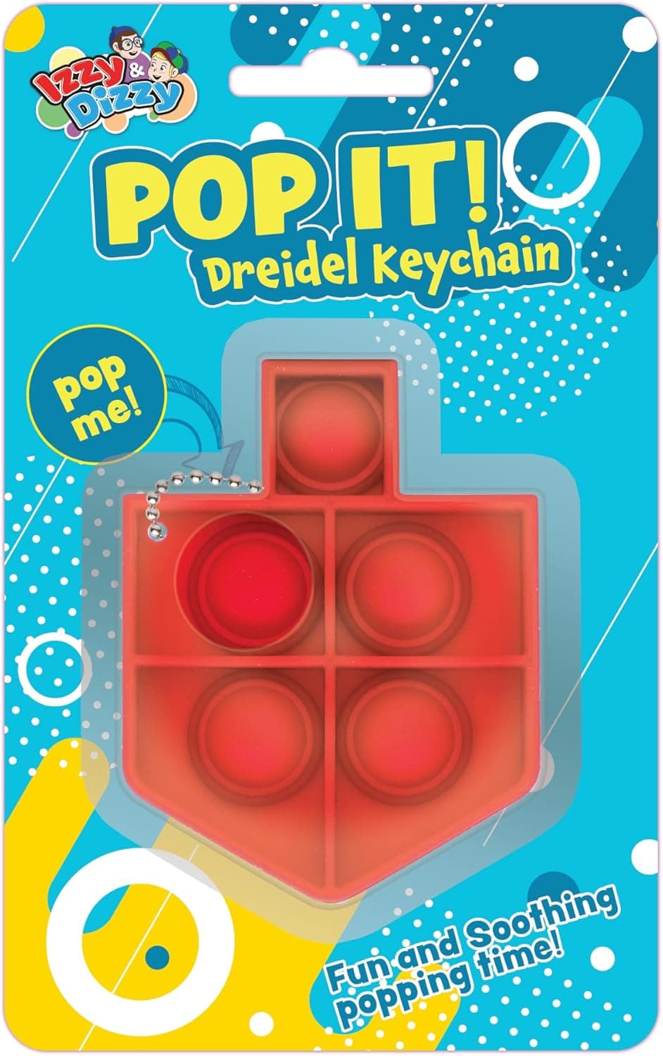 Izzy 'n' Dizzy Hanukkah Dreidel Mini Pop It Fidget Toy - Chanukah Fidget Pop It Keychain - Assorted Colors Dreidel Shaped Fidget Keychain - Chanukah Toys & Games & Hanukkah Gifts for Kids