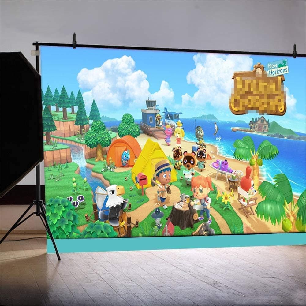 Cute iAnimal Crossing Backdrop -iAnimal Crossing Style Decorations, perfect for Game Theme Party for Kids. iAnimal Crossing Birthday Party Supplie, Happy Birthday Photography Backdrops(5.9 ×3.6ft)