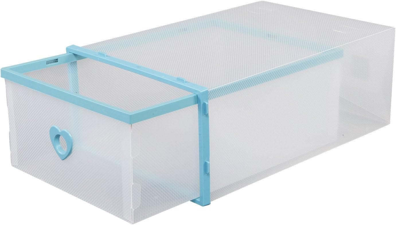 Smilun Shoes Box for Wedges Pumps High Heels Transparent Clear Foldable Shoe Storage Boxes Drawers Shoe Storage Cabinet Blue Heart6PCs