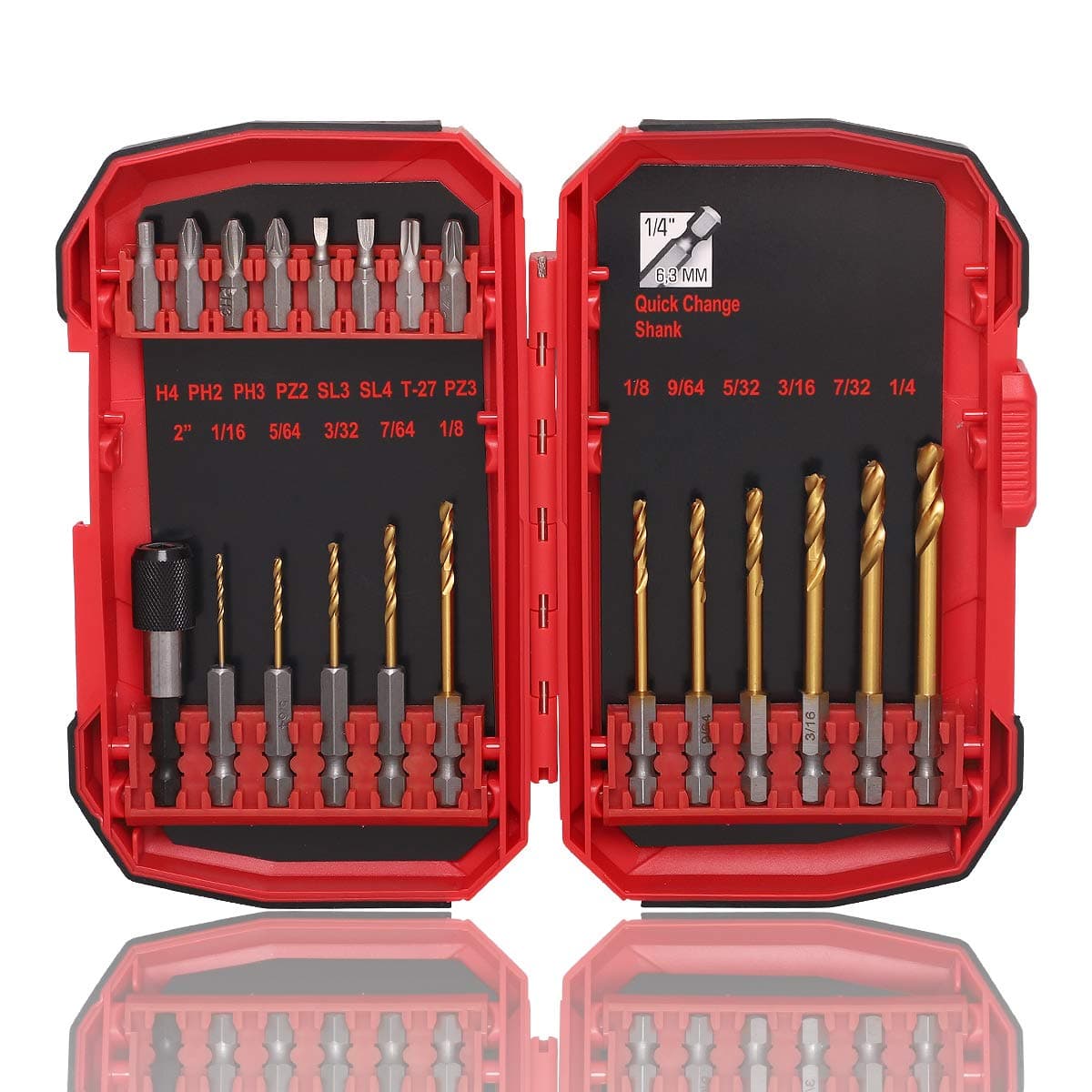 KIK Drill Bit Set/Screwdriver Bit Set, 20-Piece 1/4" Hex Shank Quick Change Titanium Coat,Turbomax Drill Bit Set