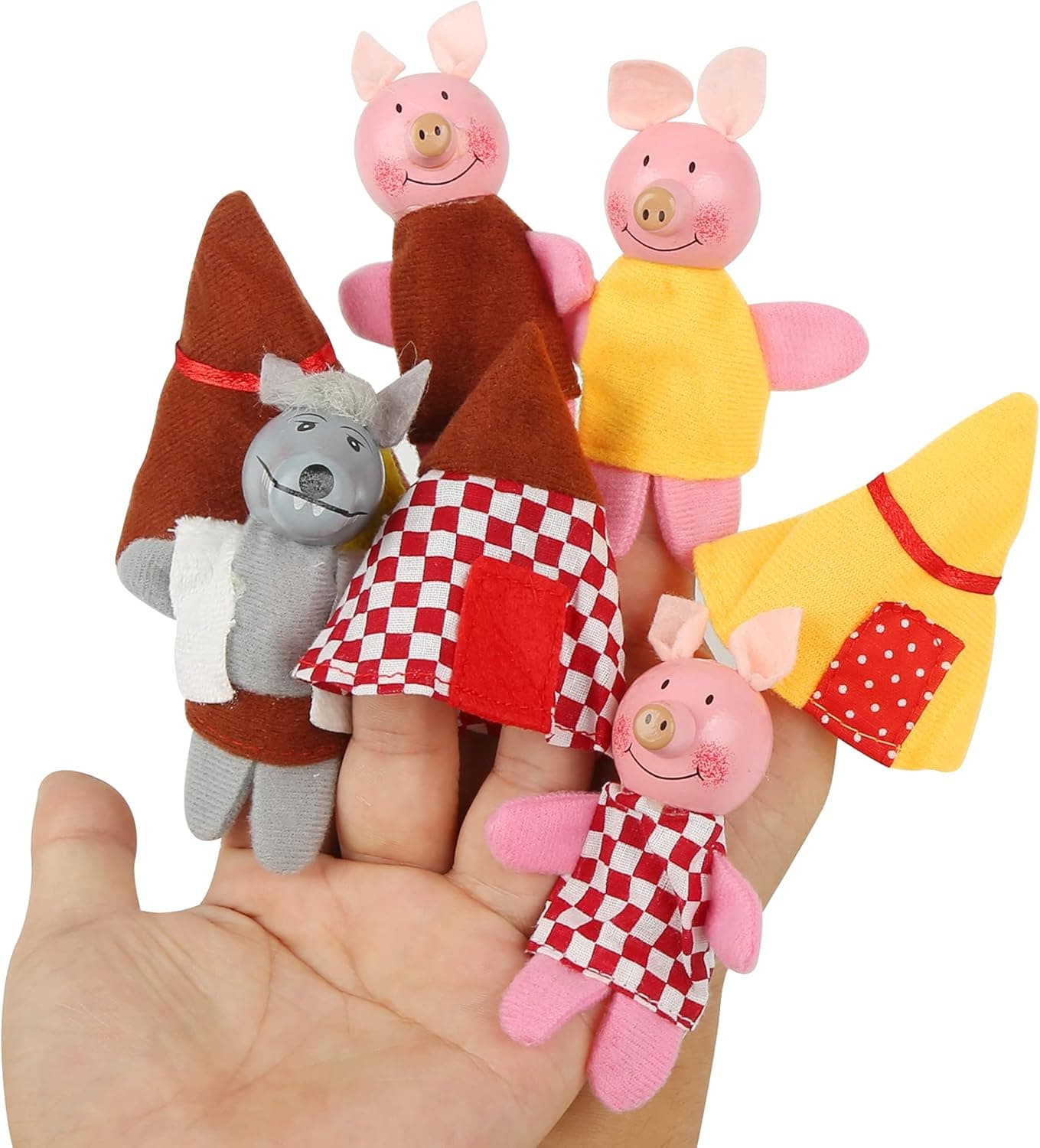 7PCS Three Little Pigs and Wolf Finger Puppet, Fun Storytelling and Playtime with Puppets Kit (Pattern B)