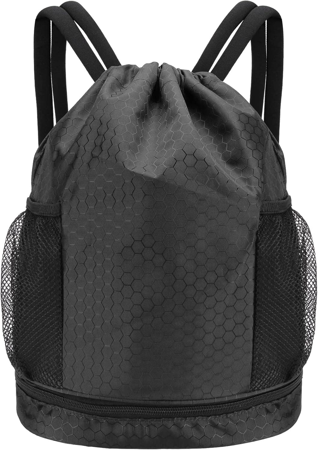 QUUREN Drawstring Backpack, Waterproof Backpack String Backpack Sports Gym Sack Unisex Drawstring Backpack Drawstring Backpack Backpack for Men with Shoes Compartment for Sports Beach Swimming (Black)