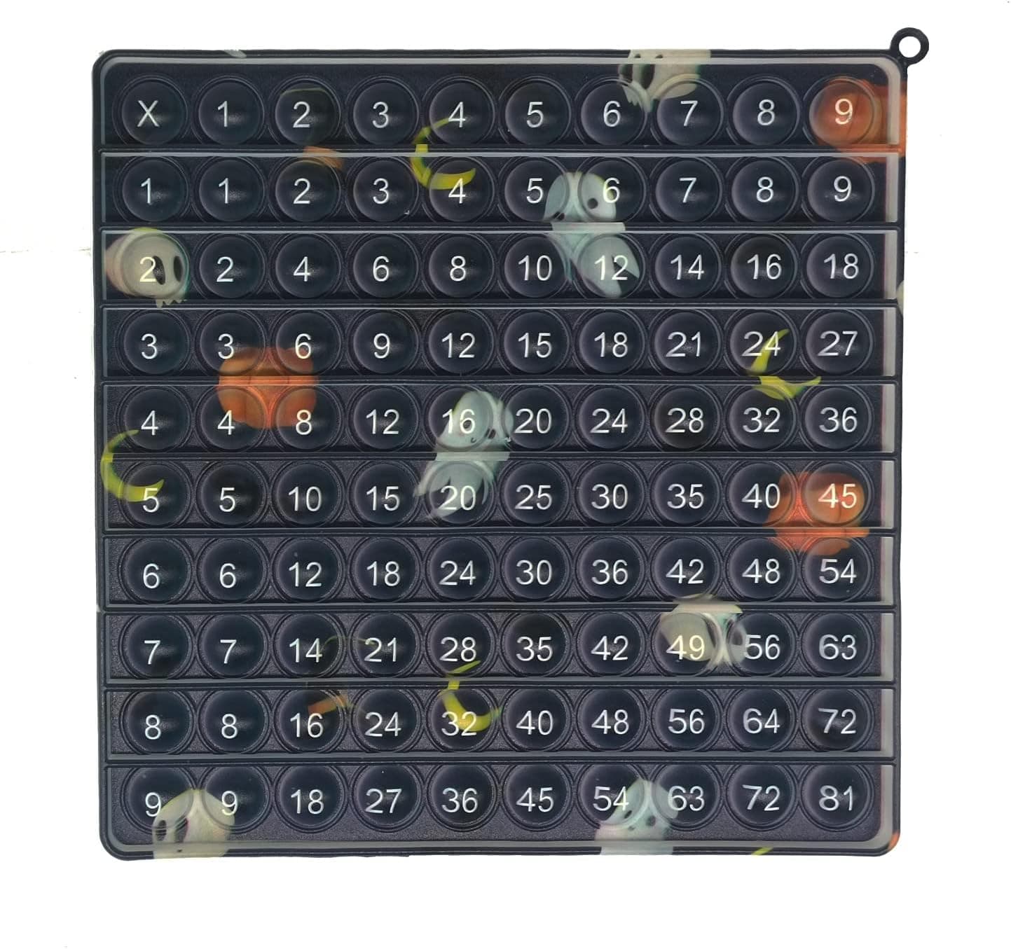 Big Size Push Fidget Toy with Numbered Multiplication Table Teaching, 100bubbles Stress Relieving Fidget Game Square Fidget,Black with Cartoon Picture.…