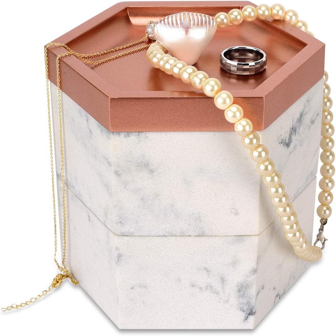 Jewelry Box Organizer, Two-Tier Storage Container with Removable Lid for Ring Necklace Bracelet Earrings (Marbling)