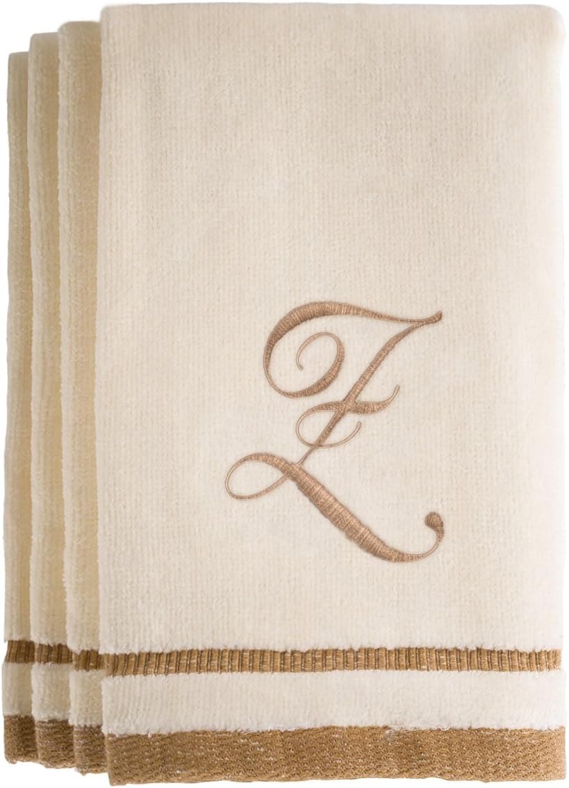 Monogrammed Gifts, Fingertip Towels, 11 x 18 Inches - Set of 4- Decorative Golden Brown Embroidered Towel - Extra Absorbent 100% Cotton- Personalized Gift- for Bathroom/Kitchen- Initial Z (Ivory)