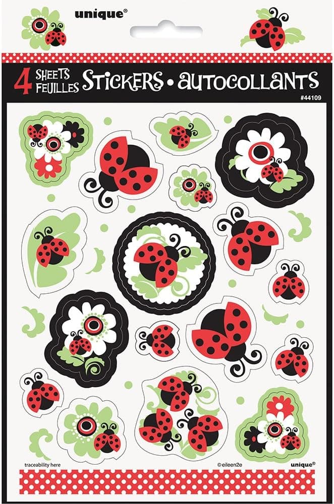 Ladybug Party Sticker Sheets, 4ct