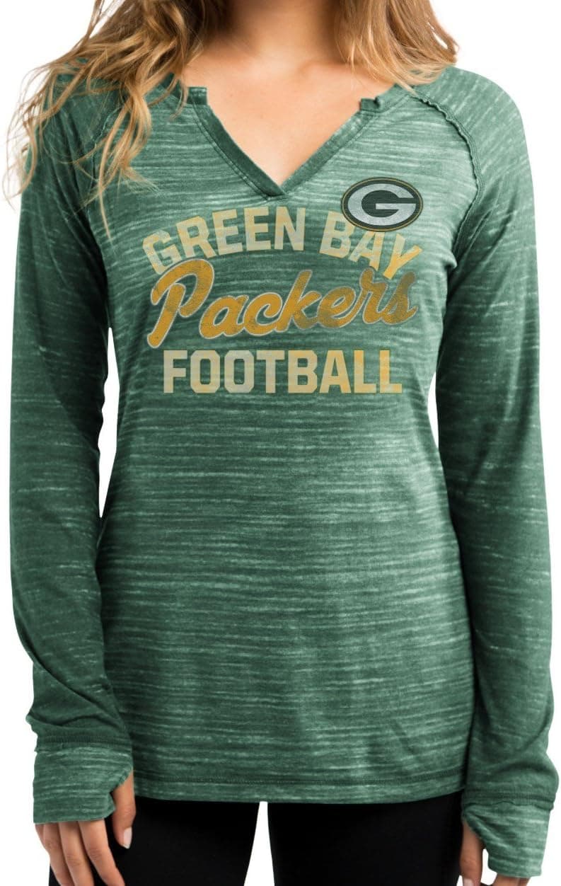 Majestic Green Bay Packers Women's Lead Play Long Sleeve Split Neck T-Shirt