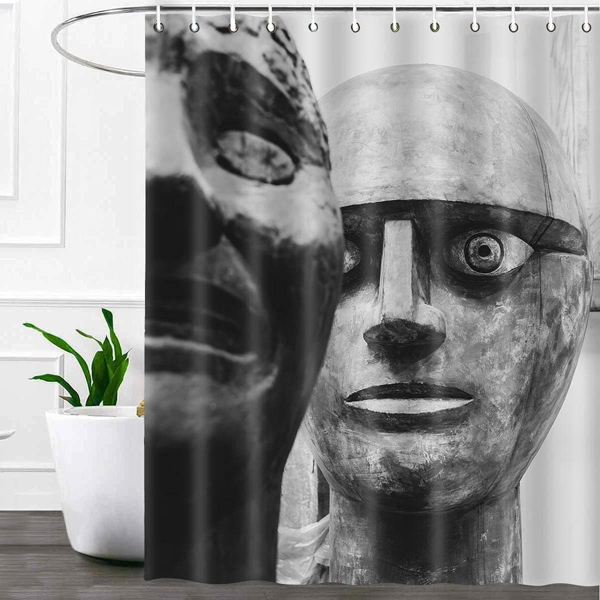 Home Decor Stone Sculpture Surreal Faces Shower Curtain ,72x72 Inches Durable Waterproof Polyester Fabric Bath Curtain Set with 12 Hooks YLZDMN1
