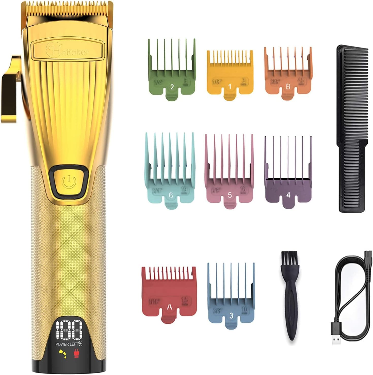 Hatteker Hair Clippers Hair Trimmer for Men Electric Cordless Beard Trimmer Professional Barber Hair Cutting Kit with 8 Colorful Combs