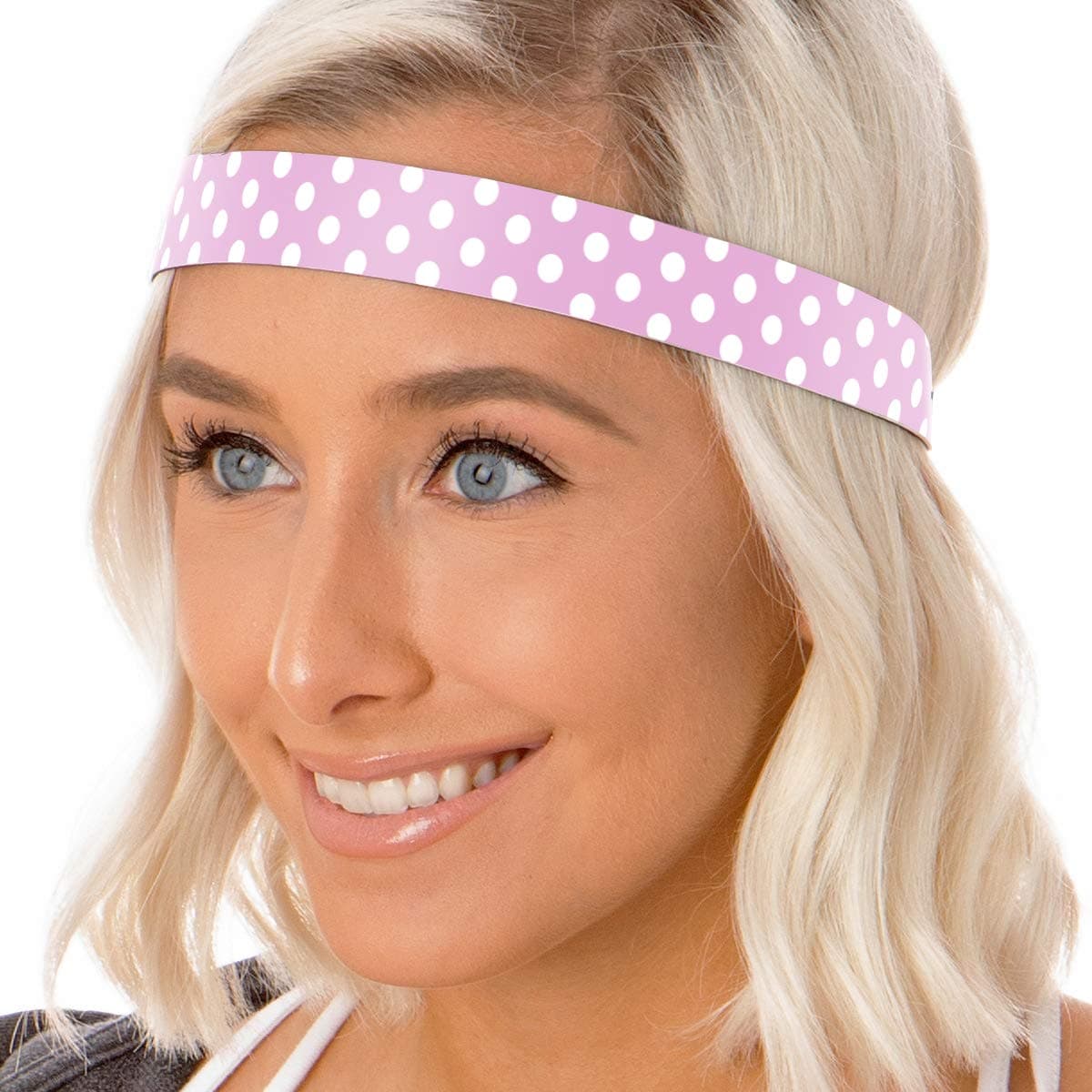 Hipsy Women's Adjustable Non Slip Wide Polka Dot Fashion Printed Sports Headband (Light Pink)