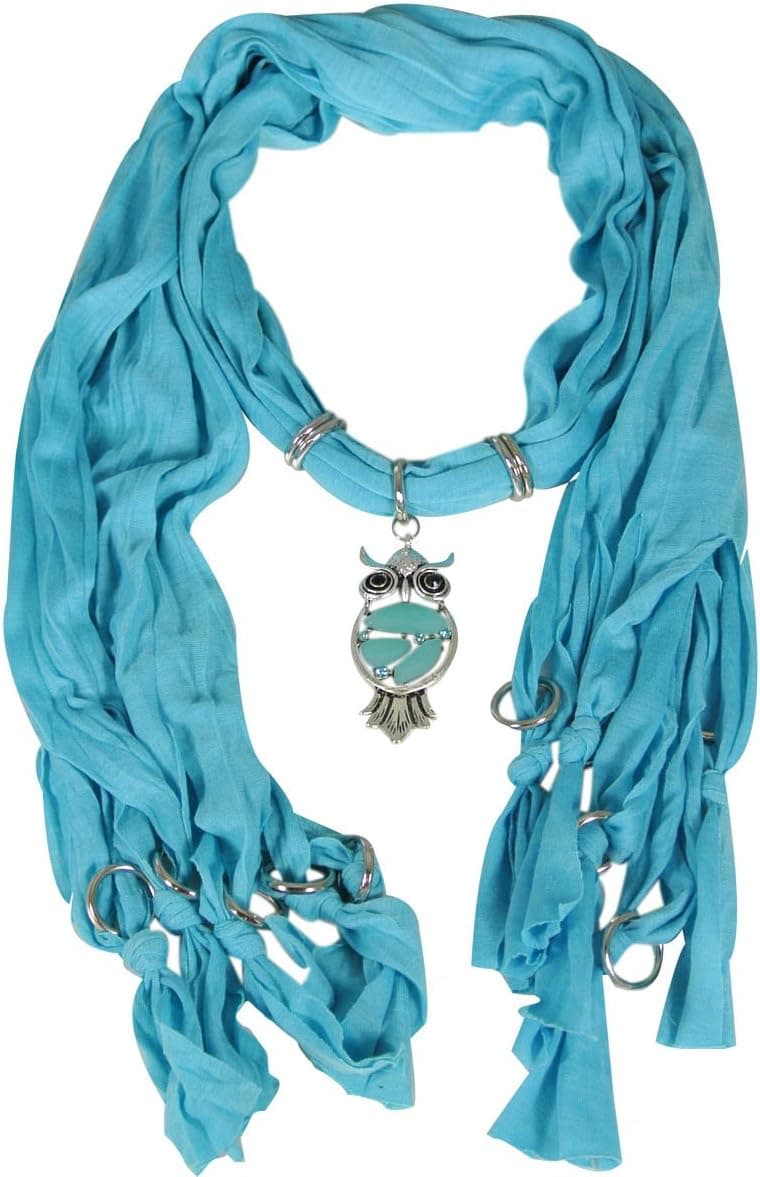 AllyDrew Owl Pendant Necklace Scarf Pendant Scarf, Turquoise