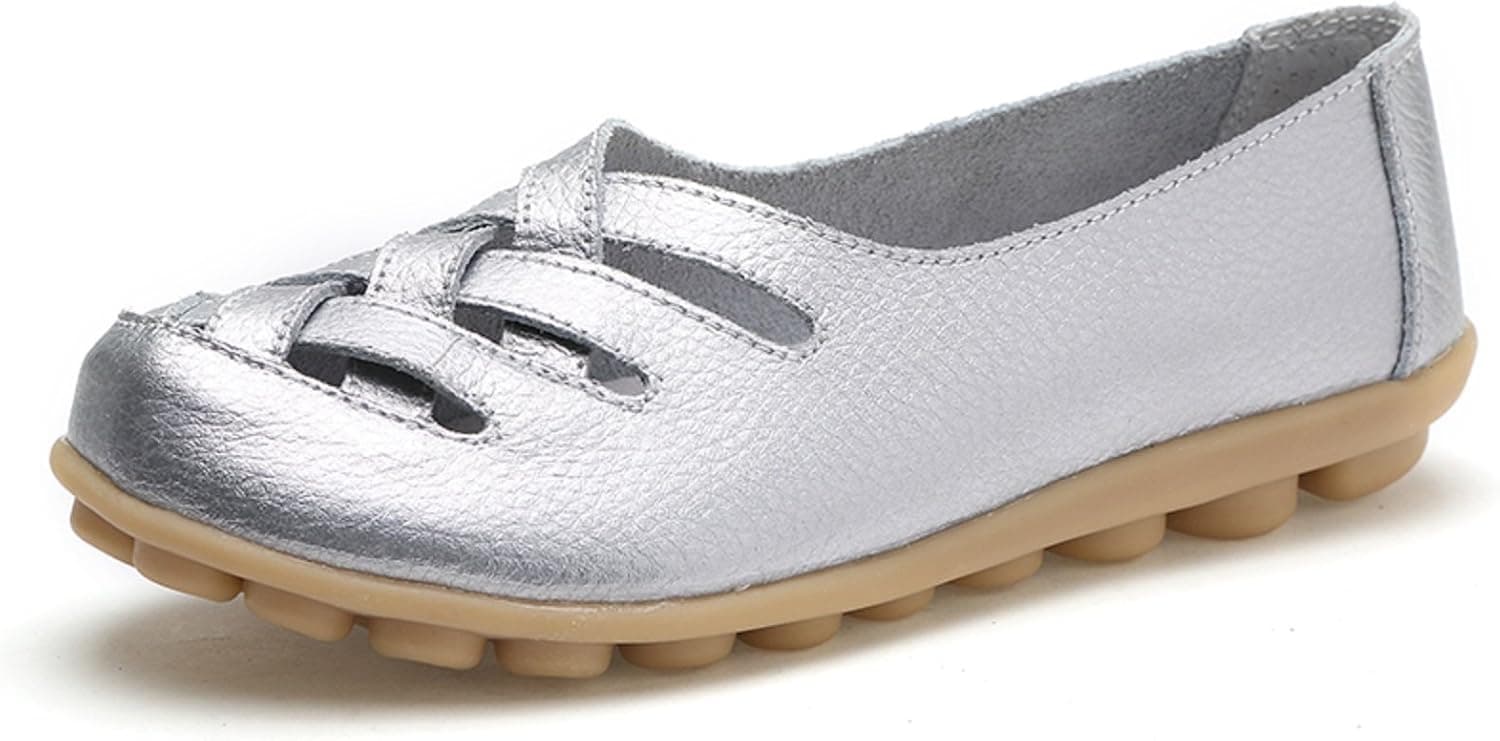 VenusCelia Women's Comfort Walking Casual Flat Loafer(11 M US,Silver)