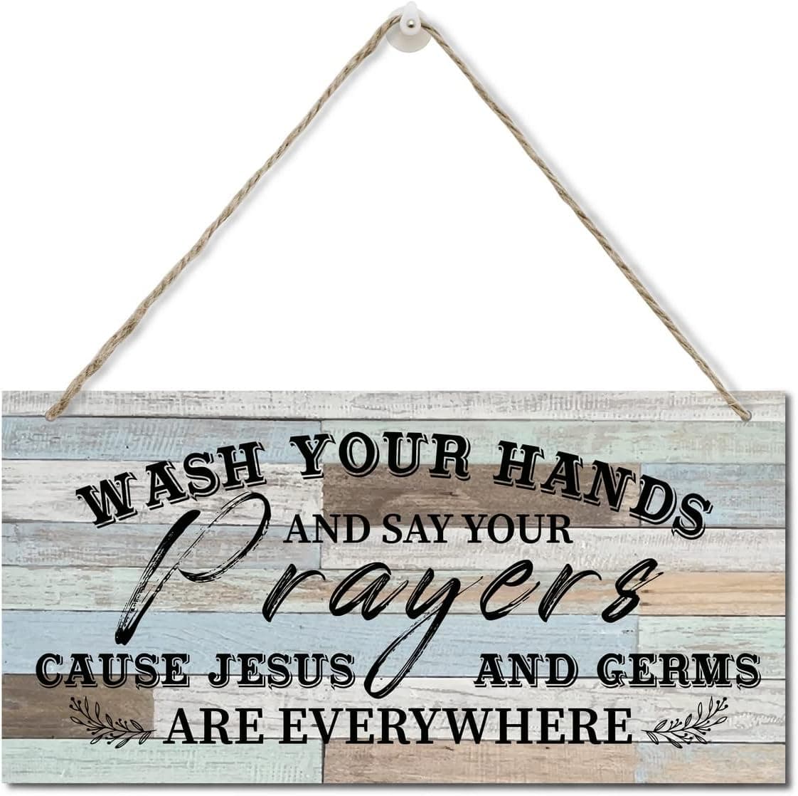 Wash Your Hands And Say Your Prayers Sign, Printed Wood Plaque Sign Wall Hanging, Wash Your Hands Sign Bathroom Decor, Jesus And Germs Sign, Funny Bathroom Decor Wall Art Sign 12" x 6"