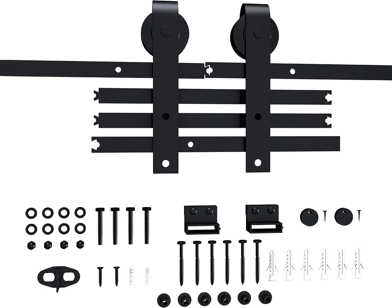 Simplespell 5ft Sliding Barn Door Hardware Kit, 4 Tracks Stitching for More Firmness, Fit for 30" Wide Door Panel, Upgraded with Nylon Bearings, Smoothly and Quietly, J Shape Hanger