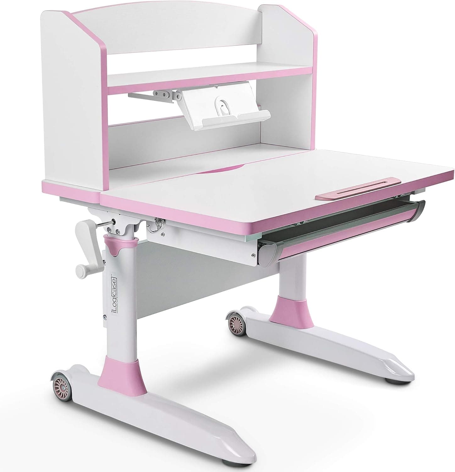 Ilogicase Kids Study Desk | Height Adjustable Children Table with Book Holder Stand and Drawer Storage | Ergonomic Desktop for Writing, Drawing and Painting | Home School use (Kids Desk 501, Pink)…