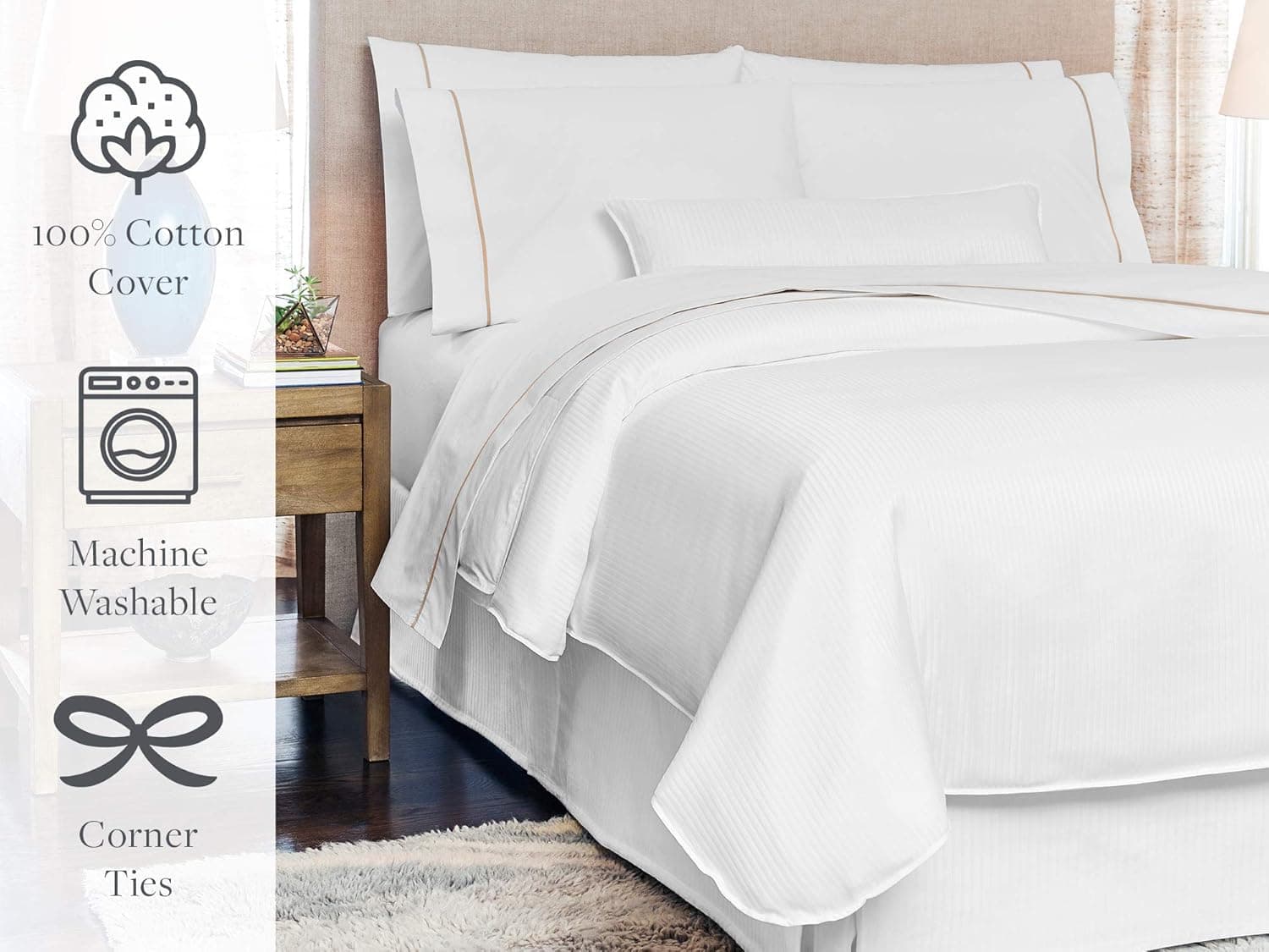 Westin Cotton Duvet Cover - White Duvet Cover with Signature Shadow Stripe - King (94" x 106")