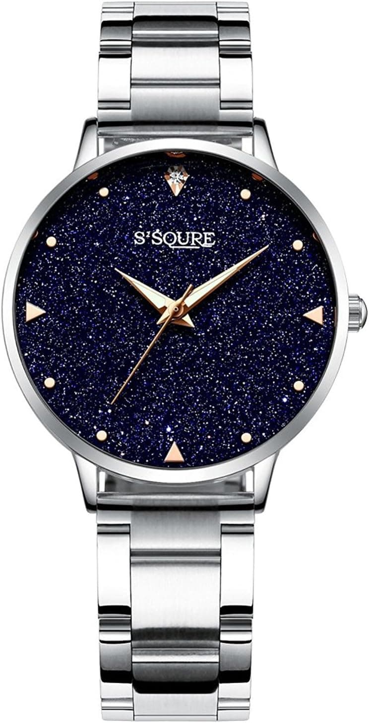 GLEIM Women Quartz Watch,Silver Tone Stainless Steel Blue sandstone Dial Analogue Quartz Lady Dress Watch (Silver)
