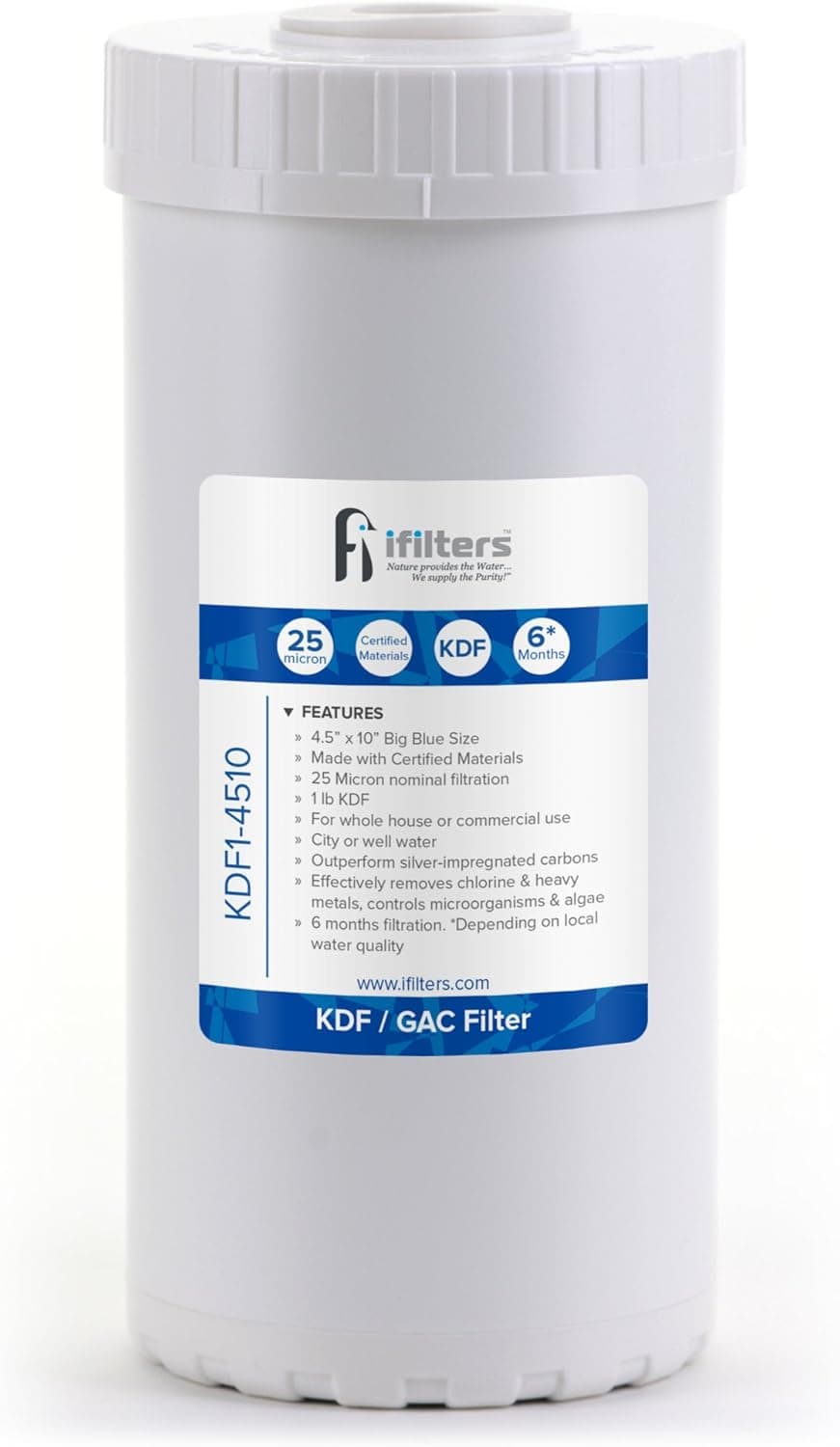 iFilters KDF and GAC Well or City Water Whole House Filtration 4.5" x 10"