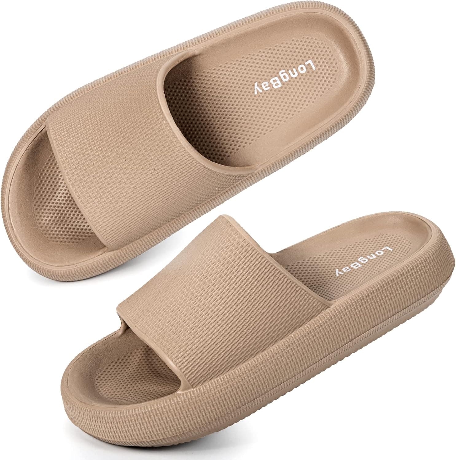 LongBay Cloud Slides for Women and Men, Comfy Pillow Slipper Shower Sandals Shoes with Arch Support for Pool Beach Home Indoor Outdoor Use