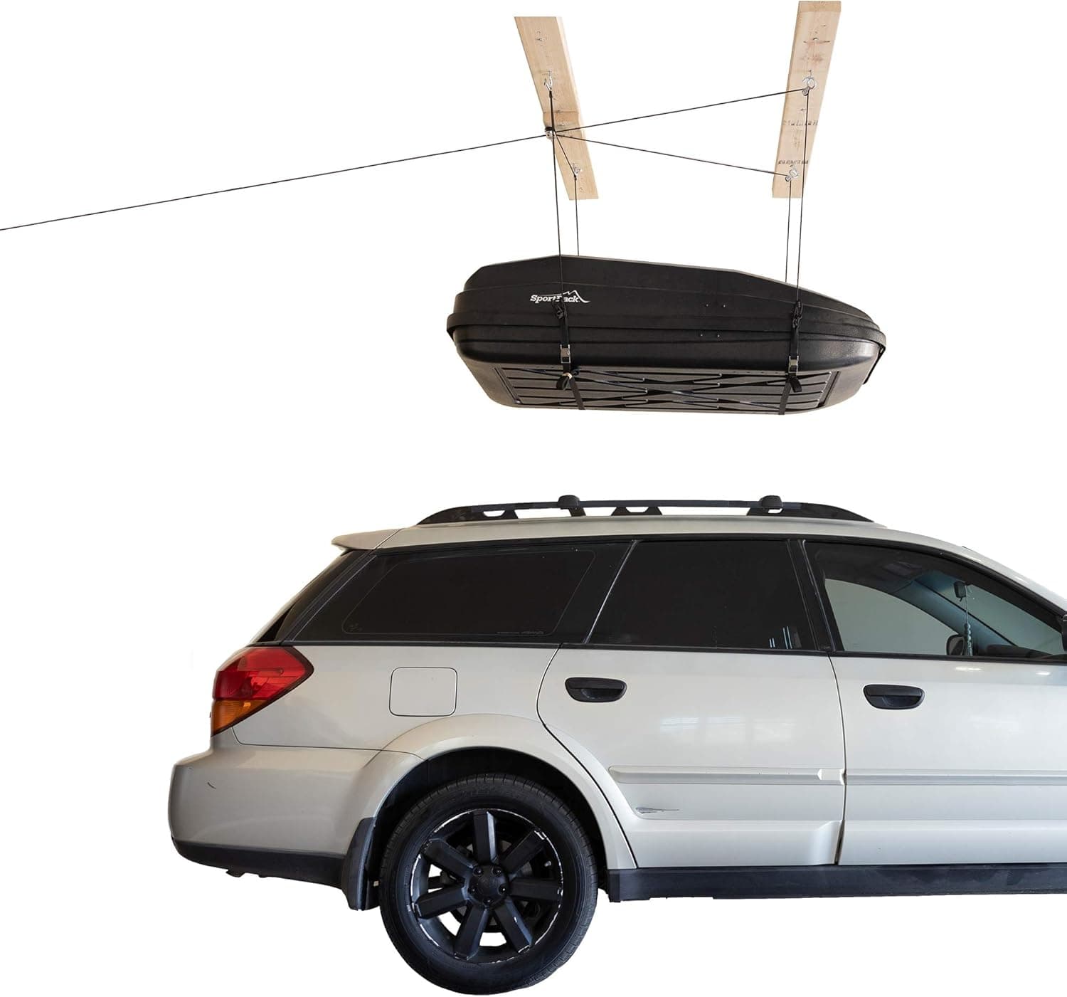 HARKEN - Cargo Box Overhead Garage Storage Hoist, Self-Leveling, Safe Anti-Drop System, Easy One-Person Operation, Smart Garage Organization