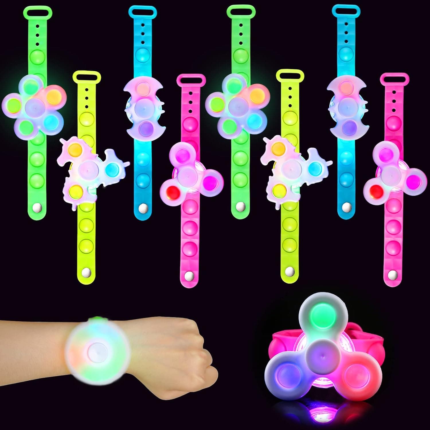 SCIONE Easter Basket Suffer for Kids Party Favors, Pop Bracelet Light Up Toys-Ultra Durable Glow in The Dark Supplies-Kid Birthday Return Gift Goodie Bag Classroom Prize-8 Pack